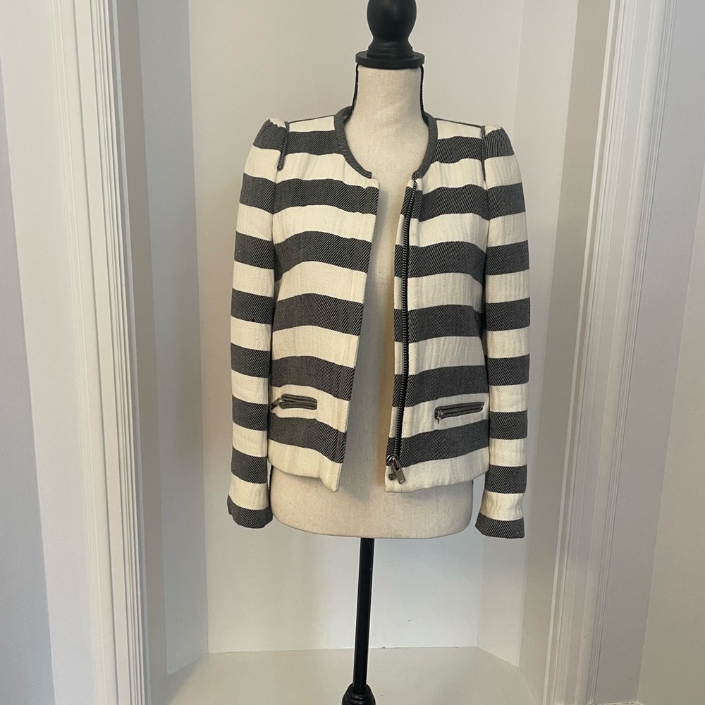 Zara Black and White Striped Blazer